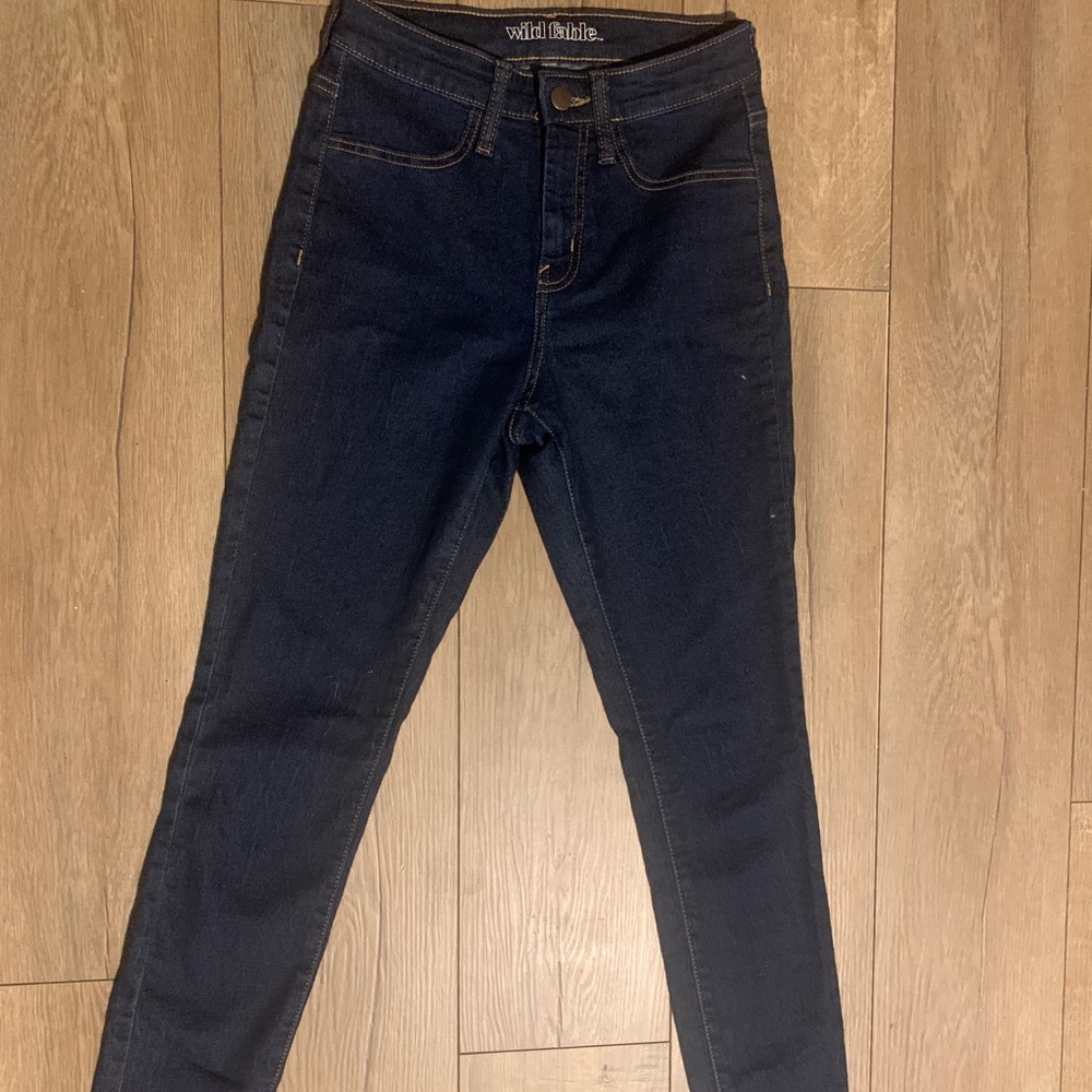 High Waisted Dark Blue Denim Skinny Jeans